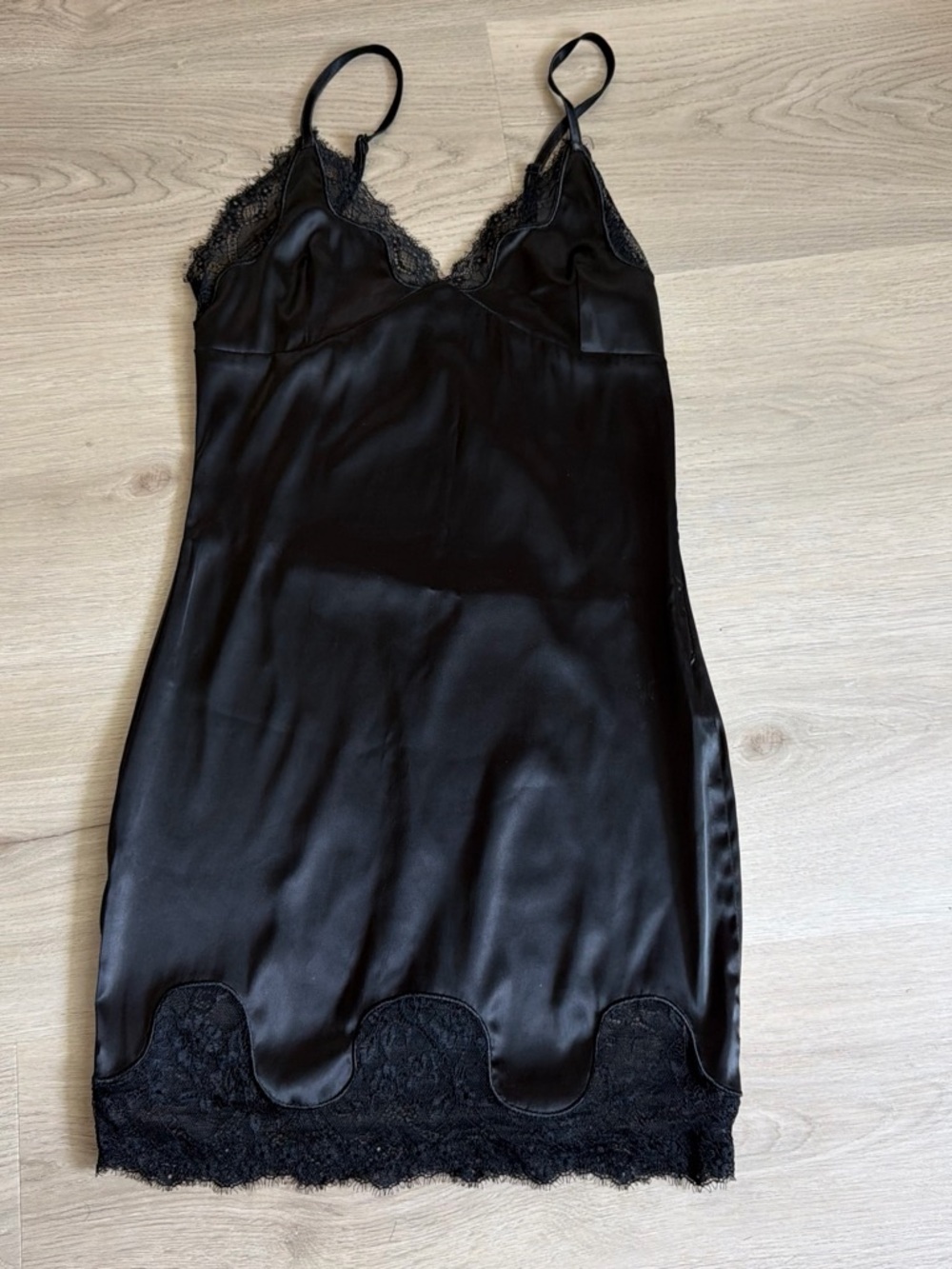 Black Lace-Trim Satin Slip Dress - Women Intimates & Sleepwear